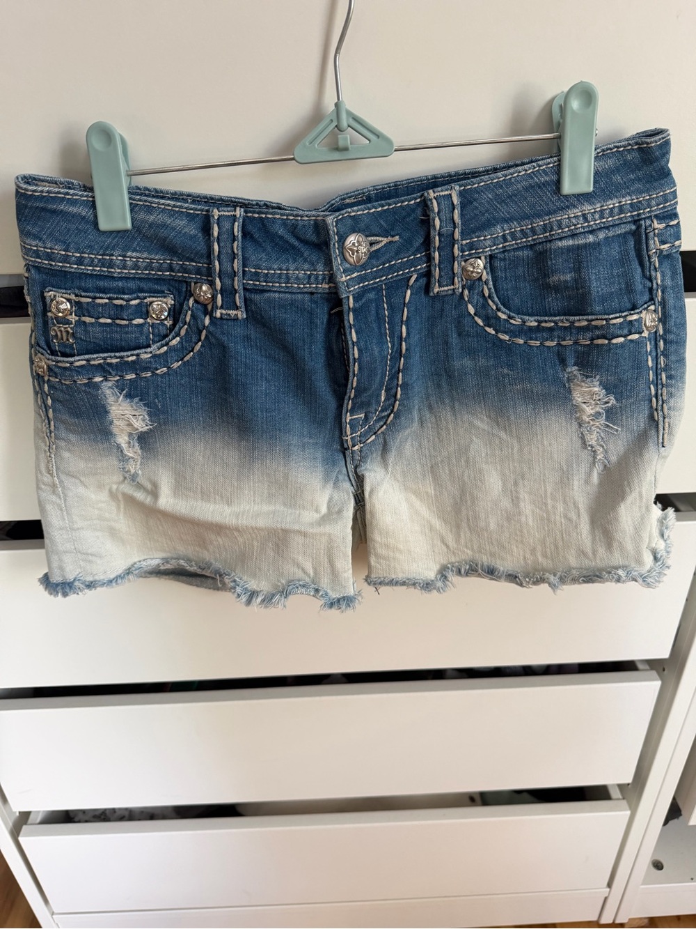 Miss Me Women's Ombre Denim Cutoff Shorts - Blue/White